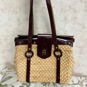 Etienne Aigner Woven Tote with Dark Brown Leather